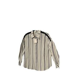 Nina Kaufman Top Womens Size M Long Sleeve Floral Embroidered Linen Vintage NWT